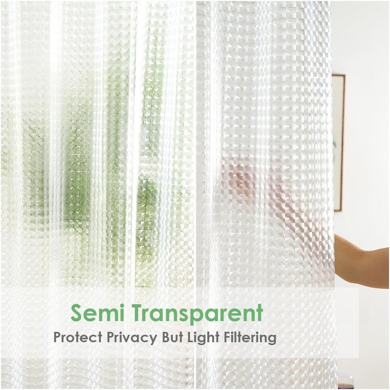 WellColor Shower Curtain Liner 74 Inches Long, EVA Heavy Duty Clear Shower Liner with 3 Strong Weights, 3D Square, 72 x 74 Inch - Image 3